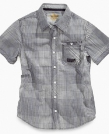 A trendy take on a back-to-school staple: Epic Threads' short-sleeved sport shirt in uncolored plaid.
