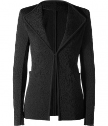 Luxurious blazer in black rayon/cupro blend - fine and decorative structure - new, long and slim fit with feminine broad revers and slim sleeves - discreet hook closure, two pockets - a wow blazer, totally versatile - works for the job, a cocktail party, festive invitations - a lifetime investment with high return - pair with a matching pencil skirt, biker pants or jeans