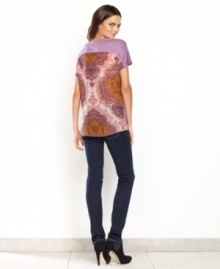 INC's tee hides a special surprise in back: a beautifully printed fabric inset that's just a touch sheer! (Clearance)