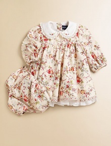 A soft brushed twill lays the foundation for this charming floral dress with decorative stitching and lace trim at the collar.Lace-trimmed Peter Pan collarLong sleeves with single-button cuffsBack buttonsFull skirt with ruffled petticoatCottonMachine washImported Please note: Number of buttons may vary depending on size ordered. A soft brushed twill lays the foundation for this charming floral dress with decorative stitching and lace trim at the collar.Lace-trimmed Peter Pan collarLong sleeves with single-button cuffsBack buttonsFull skirt with ruffled petticoatCottonMachine washImported Please note: Number of buttons may vary depending on size ordered.