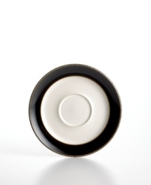 More than meets the eye, Denby's Praline Noir saucer boasts standout durability in addition to style. With a distinct silhouette in casual stoneware and black and white glaze. More than meets the eye, Denby's Praline Noir saucer boasts standout durability in addition to style. With a distinct silhouette in casual stoneware and black and white glaze.