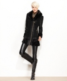 GUESS' faux shearling coat gives you the luxury of the real thing with a price tag that's easy on your wallet. GUESS' faux shearling coat gives you the luxury of the real thing with a price tag that's easy on your wallet.
