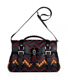 Ladylike looks get a striking twist with Mulberrys Aztec-inspired zigzag studded Alexa satchel - Flap with iconic Postmans Lock closure and studded tassel, braided satchel handle, removable belted shoulder strap, buckled tabs with magnetic snap closures, adjustable sides with push-stud closures, inside zippered back wall pocket, front wall slot pocket - Pair with an elevated jeans-and-tee ensemble or leather leggings and an oversized pullover Ladylike looks get a striking twist with Mulberrys Aztec-inspired zigzag studded Alexa satchel - Flap with iconic Postmans Lock closure and studded tassel, braided satchel handle, removable belted shoulder strap, buckled tabs with magnetic snap closures, adjustable sides with push-stud closures, inside zippered back wall pocket, front wall slot pocket - Pair with an elevated jeans-and-tee ensemble or leather leggings and an oversized pullover