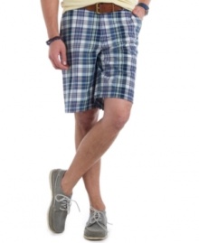 With a cool prepster vibe, these madras shorts from Izod are ready to take your weekend by storm.