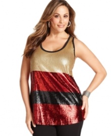 Electrify your look with DKNY's striped plus size tank top, showcasing a sequined finish!