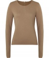 Update your casual favorites with this luxe neutral-hued cashmere-blend sweater from Schumacher - Round neck, long sleeves, slim fit, concealed back zip closure - Wear with cropped trousers, a boyfriend blazer, and heels