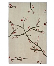 Slender branches sprout red and gold buds on an area rug that lets you enjoy the beauty of spring all year round. Hand-tufted in India by skilled artisans, this rug is crafted from sumptuously soft wool with a thick pile that feels heavenly underfoot. Slender branches sprout red and gold buds on an area rug that lets you enjoy the beauty of spring all year round. Hand-tufted in India by skilled artisans, this rug is crafted from sumptuously soft wool with a thick pile that feels heavenly underfoot.