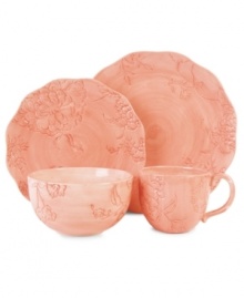 A breath of fresh air, this Hydrangea place setting combines engraved florals in brushed coral with dainty ruffled accents. Mix and match with the rest of the Edie Rose by Rachel Bilson dinnerware collection for an impressively put-together table. A breath of fresh air, this Hydrangea place setting combines engraved florals in brushed coral with dainty ruffled accents. Mix and match with the rest of the Edie Rose by Rachel Bilson dinnerware collection for an impressively put-together table.