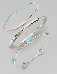 From the Silver Wonderland Collection. Five delicate faceted ovals of bright turquoise are set in a graceful bangle of hammered sterling silver. Turquoise Sterling silver Diameter, about 2¾ ImportedPlease note: Bracelets sold separately. 