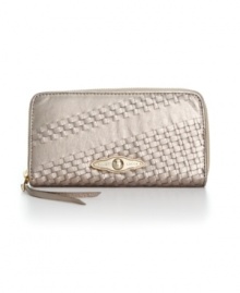 Perfect for carrying cash, cards and so much more. A signature front plaque and posh woven detailing add a chic flair to this classic design. Perfect for carrying cash, cards and so much more. A signature front plaque and posh woven detailing add a chic flair to this classic design.