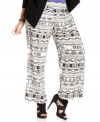 Score a statement-making look with ING's plus size palazzo pants, featuring a vivid print-- they're so on-trend!