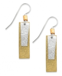 Resplendent rectangles. Jody Coyote's drop earrings are set in sterling silver with layered bronze and silver-plated rectangle pieces coming together. Gold-tone glass beads add a stylish touch. Approximate drop: 1-3/4 inches. Resplendent rectangles. Jody Coyote's drop earrings are set in sterling silver with layered bronze and silver-plated rectangle pieces coming together. Gold-tone glass beads add a stylish touch. Approximate drop: 1-3/4 inches.