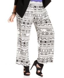 Score a statement-making look with ING's plus size palazzo pants, featuring a vivid print-- they're so on-trend!