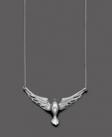 Hang this winged creature from your neckline for a lovely touch of natural beauty. In silvertone mixed metal. Measures approximately 16 inches long with a 2-inch extender. Hang this winged creature from your neckline for a lovely touch of natural beauty. In silvertone mixed metal. Measures approximately 16 inches long with a 2-inch extender.