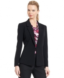 Sleek is the name of the game: Tahari by ASL's blazer features a pocketless design and a hook-and-eye front closure for a seamless, streamlined look. Sleek is the name of the game: Tahari by ASL's blazer features a pocketless design and a hook-and-eye front closure for a seamless, streamlined look.