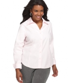 Looking classically chic just got easier with Jones New York Collection's long sleeve plus size shirt, crafted from wrinkle-resistant cotton.