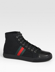 High-top linen sneaker with signature web detail and leather trim.Rubber soleMade in Italy High-top linen sneaker with signature web detail and leather trim.Rubber soleMade in Italy