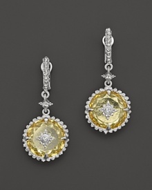 Judith Ripka Sterling Silver Aspen Stone Earrings with White Sapphire and Canary Crystal