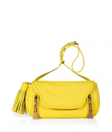 Add a pop of color to your outfit with See by Chlo?s radiant yellow textured leather crossbody bag - Flap with magnetic snap closure underneath, zippered front slit pockets with gold-toned logo engraved pulls, belted shoulder strap, oversized tassel at side - Wear with printed tops, favorite jeans and flats Add a pop of color to your outfit with See by Chlo?s radiant yellow textured leather crossbody bag - Flap with magnetic snap closure underneath, zippered front slit pockets with gold-toned logo engraved pulls, belted shoulder strap, oversized tassel at side - Wear with printed tops, favorite jeans and flats