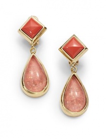 THE LOOKRe-constituted coral pyramid detailGlitter-washed water snakeskin & resin teardrop accentGoldplated brass settingClip-onTHE MEASUREMENTWidth, about .5Length, about 2.5ORIGINMade in USA THE LOOKRe-constituted coral pyramid detailGlitter-washed water snakeskin & resin teardrop accentGoldplated brass settingClip-onTHE MEASUREMENTWidth, about .5Length, about 2.5ORIGINMade in USA