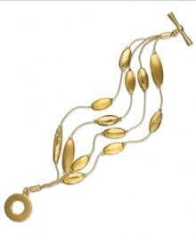 Rows of radiant light, by Charter Club. This four-row bracelet displays brushed oval accents for a lovely look. Finished with a toggle closure. Crafted in brushed gold tone mixed metal. Approximate length: 6 inches.