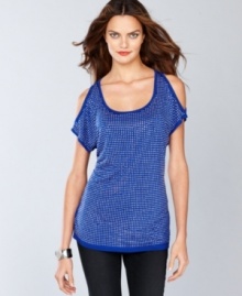 Sexy cutouts and edgy studs create a unique combination of tough and tender on INC's party-ready top! (Clearance)