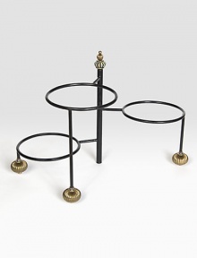 An elegant way to stack buffet plates or present serving bowls, crafted of hand-forged steel so each piece may vary slightly. Forged steel and brass Hand-painted finial 16¼H X 13½W Wipe clean Imported An elegant way to stack buffet plates or present serving bowls, crafted of hand-forged steel so each piece may vary slightly. Forged steel and brass Hand-painted finial 16¼H X 13½W Wipe clean Imported