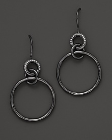 Diamonds accent these modern textured sterling silver drop earrings from Ippolita.