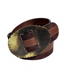 Luxe belt in fine, ultra-supple two-tone brown suede and lambskin - Serrated-edge leather strip and oversize, oval brass buckle have an elegant, antique look - Rustically chic, the perfect compliment to bohemian basics - Pair with a tunic top or blouse and slim pants or a maxi skirt Luxe belt in fine, ultra-supple two-tone brown suede and lambskin - Serrated-edge leather strip and oversize, oval brass buckle have an elegant, antique look - Rustically chic, the perfect compliment to bohemian basics - Pair with a tunic top or blouse and slim pants or a maxi skirt
