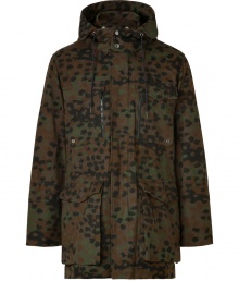 A stylish essential for transitional weather, this camouflage-covered parka will keep you looking cool from season-to-season - Stand-up collar with snaps, hood with adjustable drawstring, concealed zip front closure, long sleeves, cargo pockets, allover camo print - Loosely fitted - Wear with a cashmere pullover, straight leg jeans, and suede ankle boots A stylish essential for transitional weather, this camouflage-covered parka will keep you looking cool from season-to-season - Stand-up collar with snaps, hood with adjustable drawstring, concealed zip front closure, long sleeves, cargo pockets, allover camo print - Loosely fitted - Wear with a cashmere pullover, straight leg jeans, and suede ankle boots