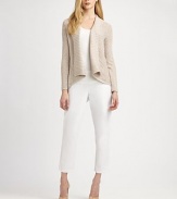 A cozy-chic knit at its best thanks to a ribbed shawl collar and convenient slash pockets. Shawl collarOpen-front designLong sleevesSlash pocketsAngled hemAbout 25 from shoulder to hem75% cotton/25% polyesterDry cleanImported of Italian fabric Model shown is 5'11 (180cm) wearing US size Small. 