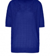 Polish your look with a modern feminine edge in Missoni Ms characteristic textural knit top - Bateau neckline, elbow-length sleeves, dropped shoulders, ribbed knit trim - Loose fit - Wear with a knit skirt and sophisticated heels