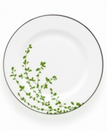 An instant classic from kate spade, this Gardner Street Green bread and butter plate exudes contemporary elegance. Green stems of foliage flourish on fine white bone china, creating a stylized two-tone floral motif to freshen up your table. An instant classic from kate spade, this Gardner Street Green bread and butter plate exudes contemporary elegance. Green stems of foliage flourish on fine white bone china, creating a stylized two-tone floral motif to freshen up your table.