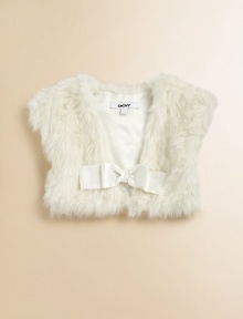 Add instant glamorous appeal to any style with this playful faux fur shrug complete with a satin bow accent.Faux fur designV-neckCap sleevesBow accentFront snap closurePolyester/Acrylic/ModacrylicMachine washImportedThis style runs true to size. We recommend ordering your usual size for a standard fit. Add instant glamorous appeal to any style with this playful faux fur shrug complete with a satin bow accent.Faux fur designV-neckCap sleevesBow accentFront snap closurePolyester/Acrylic/ModacrylicMachine washImportedThis style runs true to size. We recommend ordering your usual size for a standard fit.