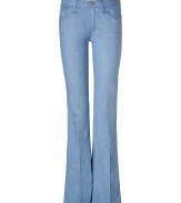 Stylish flared leg jeans in fine cotton - Wonderful, light denim blue - Trendy, wide flared leg in 70s jet-set look - With figure-flattering crease - Typical five-pocket style - Washing instructions: cold wash - Fit: runs normal - Style : with short, slim tops, wedge heels, sandals