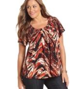 Pair your casual bottoms with Style&co.'s short sleeve plus size top, accented by a pleated neckline-- it's an Everyday Value!