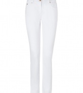 Classic white denim pants from Michael Kors - Infuse instant chic to any ensemble with these bright white jeans - Five-pocket styling, straight leg fit, gold-tone rivets - Wear with an oversized sweater, a slim parka, and over-the-knee boots