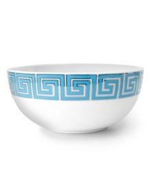 Dress up your table any day of the week with the dishwasher-safe and fabulously stylish Greek Key serving bowl. Jonathan Adler gives the ancient pattern a bold, modern feel in teal blue, bright white and shimmering platinum. Dress up your table any day of the week with the dishwasher-safe and fabulously stylish Greek Key serving bowl. Jonathan Adler gives the ancient pattern a bold, modern feel in teal blue, bright white and shimmering platinum.