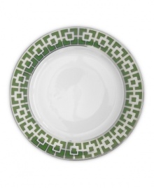 Anything but square, Nixon dinner plates from Jonathan Adler shape things up with a fantastic geometric print in green, white and dazzling platinum. Anything but square, Nixon dinner plates from Jonathan Adler shape things up with a fantastic geometric print in green, white and dazzling platinum.