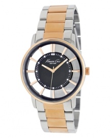 Modern style with nothing to hide: this Kenneth Cole New York watch features a transparent dial and rose-gold accents. Modern style with nothing to hide: this Kenneth Cole New York watch features a transparent dial and rose-gold accents.