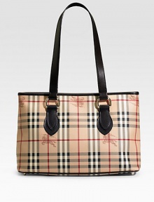 Essential check carryall with secure top zip and enough room to easily organize all the everyday necessities. Double handles, 10 drop Inside zip and open pockets Protective metal feet PVC 14W X 9½H X 5½D Made in Italy Essential check carryall with secure top zip and enough room to easily organize all the everyday necessities. Double handles, 10 drop Inside zip and open pockets Protective metal feet PVC 14W X 9½H X 5½D Made in Italy