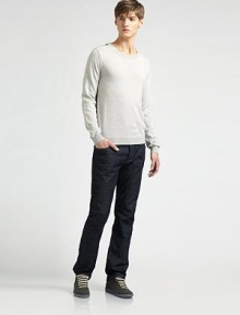 Braided check detail along the shoulders lends a signature touch to a plated cotton sweater. Crewneck Ribbed trim Cotton Dry clean Imported Braided check detail along the shoulders lends a signature touch to a plated cotton sweater. Crewneck Ribbed trim Cotton Dry clean Imported