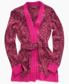 A spacedye finish gives this Epic Threads cardigan a luxurious finish – a belt tie to adjust the fit perfects the look. A spacedye finish gives this Epic Threads cardigan a luxurious finish – a belt tie to adjust the fit perfects the look.