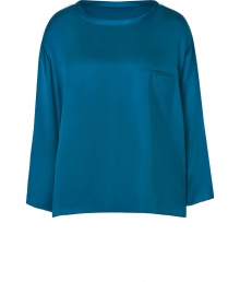 Elegant, minimalist separates are versatile additions to any on-the-go wardrobe, and Steffen Schrauts blue silk top does not disappoint - Easy, boxy cut, with longer hems at sides - Wide, round neck and long sleeves - Small hidden pocket at chest - Pair with leather pants, skinny denim or cigarette trousers and style with platform pumps, ankle booties or ballet flats