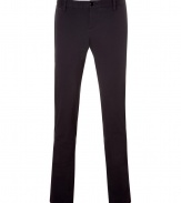 Everyday style is found in these navy blue cotton stretch chinos - Causal, clean cut - Loose fit with slim, straight legs - Belt loops and side, slit pockets - Goes with anything, including pullovers, leather jackets or parkas - Great alternative to jeans or basic khaki pants for causal Fridays at the office