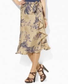 Skirt Hand-painted with a large floral pattern, Lauren by Ralph Lauren's flowing silk skirt is crafted in a ruffled sarong silhouette. Skirt Hand-painted with a large floral pattern, Lauren by Ralph Lauren's flowing silk skirt is crafted in a ruffled sarong silhouette.