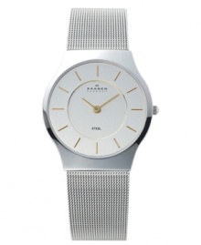 With it's stainless steel mesh bracelet and gold-tone detailing, this watch will add a touch of understated elegance to your days. With round silver dial. Water resistant up to 3 ATM. Lifetime limited warranty.