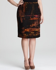 Bold strokes of color embolden a Lafayette 148 New York Plus skirt, outfitted with faux leather piping for feminine edge.