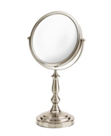 See beauty in it all. With two views – one standard, another magnified by 5 – and a shapely nickel-finished base, this classic vanity mirror helps you face the day with new elegance. See beauty in it all. With two views – one standard, another magnified by 5 – and a shapely nickel-finished base, this classic vanity mirror helps you face the day with new elegance.