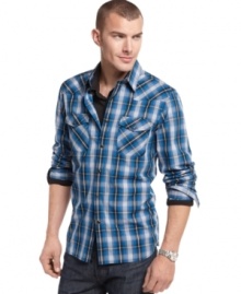 Simply a must-have.  Every man's wardrobe needs a cool classic like this western-inspired plaid shirt from Kenneth Cole.